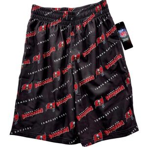 NFL Team Apparel Tampa Bay Buccaneers Mens Small Black All Over Print Shorts NEW